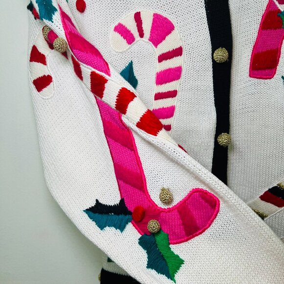 Rare Vintage Marisa Christina Candy Cane Knit Cardigan Ugly Christmas Sweater - Picture 9 of 17